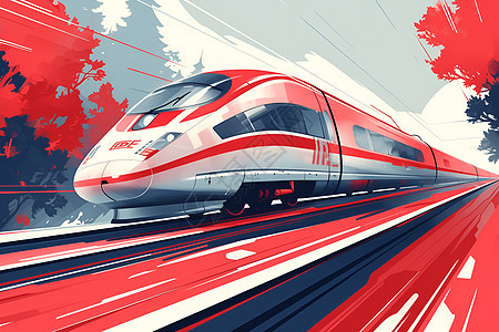 红白流线型高速列车图片