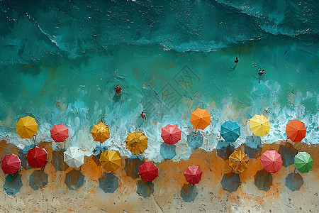 沙滩上的彩色雨伞图片