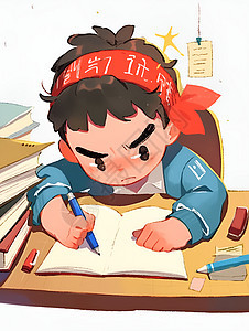 书桌前学习的男孩图片