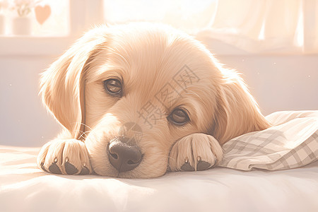床上可爱的小狗图片