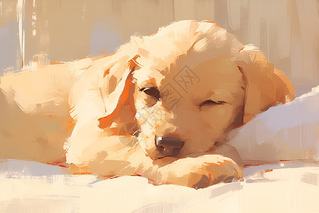小棕色狗狗在床上熟睡图片