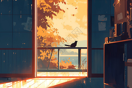 窗台上一只鸟图片