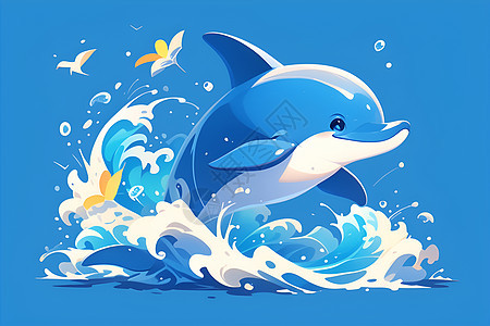 可爱海豚跃出海面图片