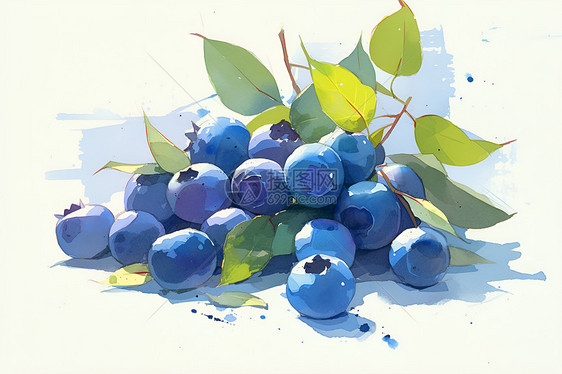 美丽的蓝莓插画图片