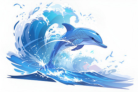 翻滚在浪花中的海豚图片