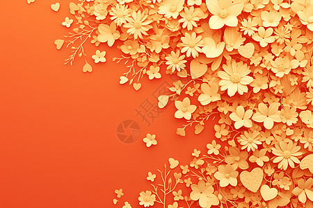 橙色背景上的花朵图片