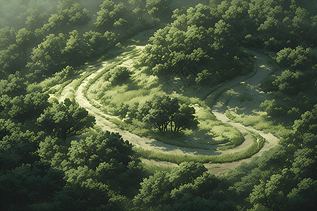 森林中一条蜿蜒曲折的道路图片