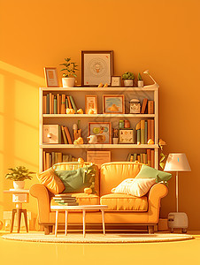 简洁的沙发和书架图片