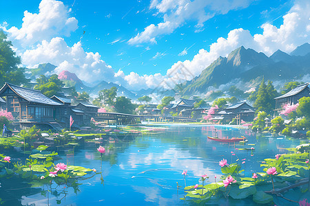 梦幻湖景绘画图片