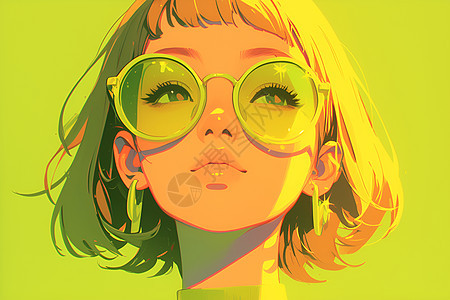 美少女戴绿色时尚墨镜图片