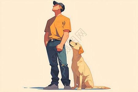 阳光下的男人和狗图片