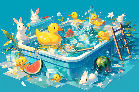 泳池里的黄色小鸭子图片