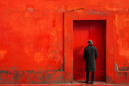 红门前的男人图片