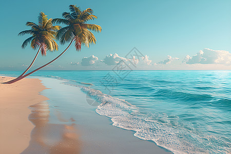 沙滩上的椰树与蓝天图片
