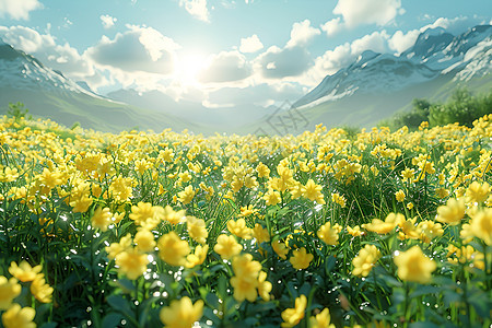 春日田野黄花漫天山峦图片