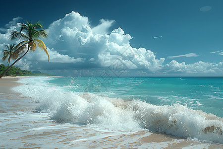 海浪拍打岸边图片