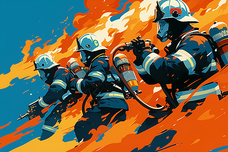 与火焰搏斗的消防员图片
