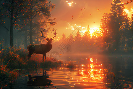 夕阳下的仙鹿图片