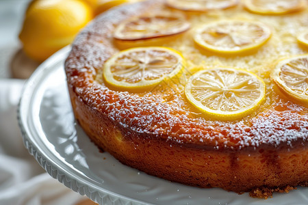 蛋糕上面放着柠檬图片