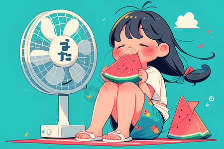 夏日清凉女孩吃西瓜图片