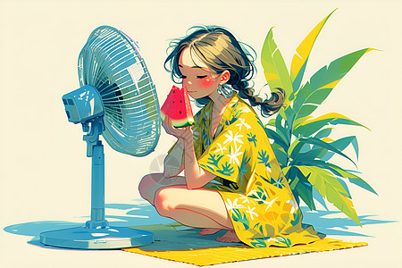 夏日清凉少女与西瓜图片