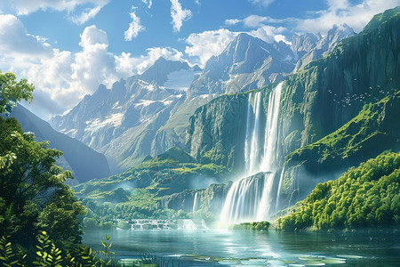 山谷中一幅瀑布画面图片