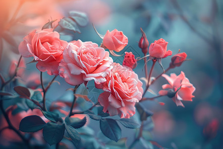 绽放的粉色玫瑰花束图片