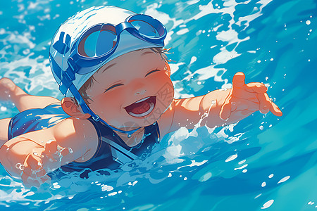 小宝宝在泳池里游泳图片