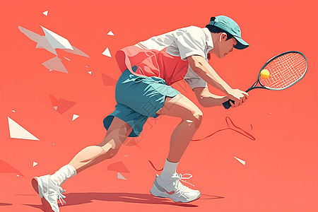 网球手在红色背景中击球图片