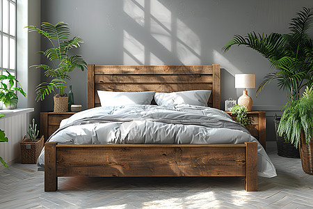 宁静的木床卧室图片