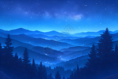 夜晚连绵的山脉背景图片