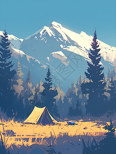 山脉下的帐篷图片