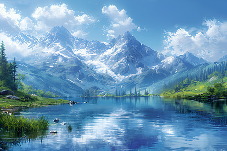 波光粼粼湖畔美景图片
