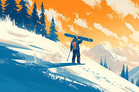 雪山中勇敢的滑雪者图片