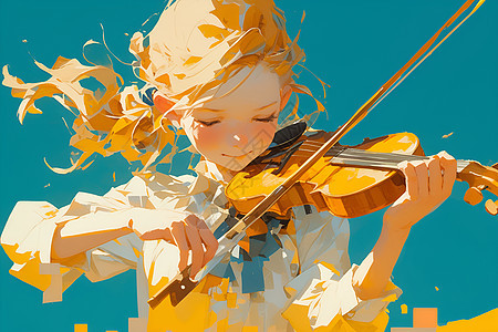 蓝天下表演小提琴的女孩图片