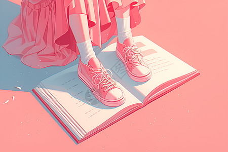 女孩双脚踩在书上图片