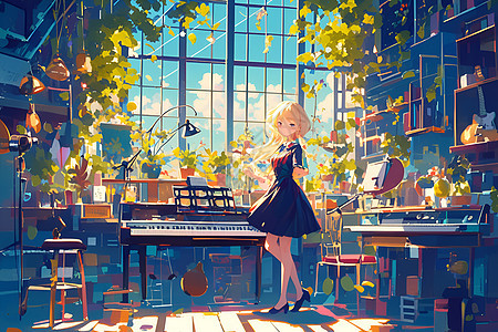 钢琴房里的女孩图片