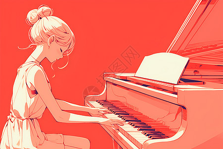 少女弹奏的钢琴图片