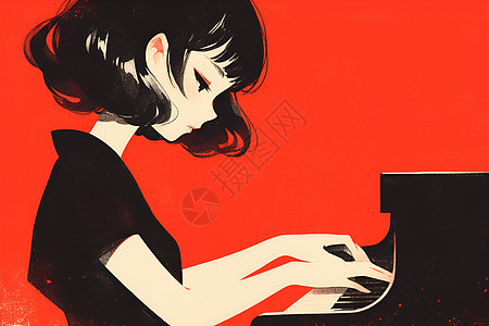 低头弹奏钢琴的女孩图片