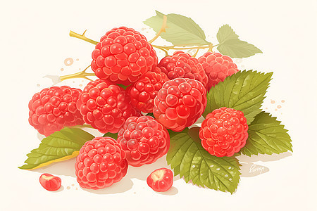 红色的树莓插画图片