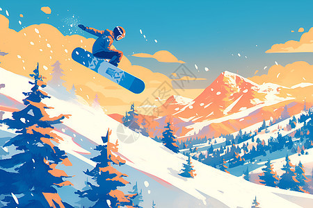 飞越雪山的滑雪者图片