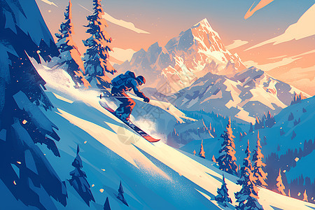 滑雪者在雪山图片