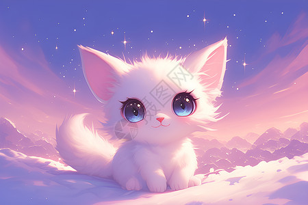白色小猫与星空图片