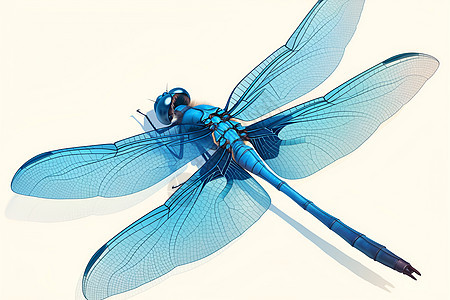 蓝色蜻蜓展翅的插画图片