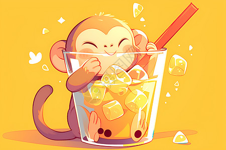 喝着果汁的猴子图片