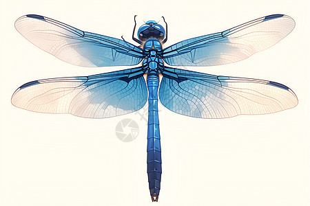 蓝色蜻蜓在白色背景上图片