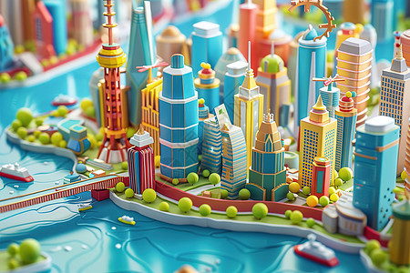 城市模型中的河流图片