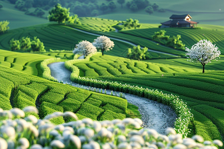 绿色的农业梯田图片