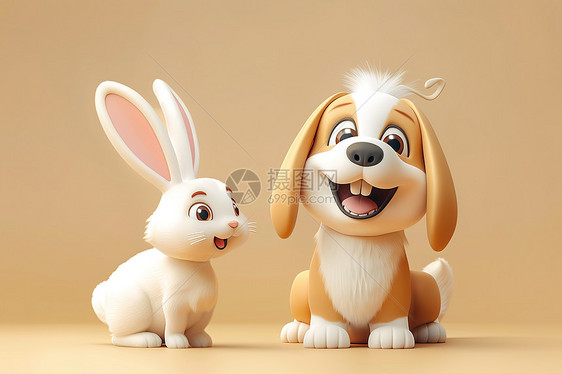 卡通狗和兔子图片