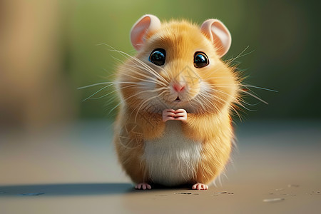 憨态可掬的小棕色老鼠双脚站立前爪抱在胸前眼睛瞪得大大的多姆·克威克可爱又有趣柔和的色彩姿态夸张图片
